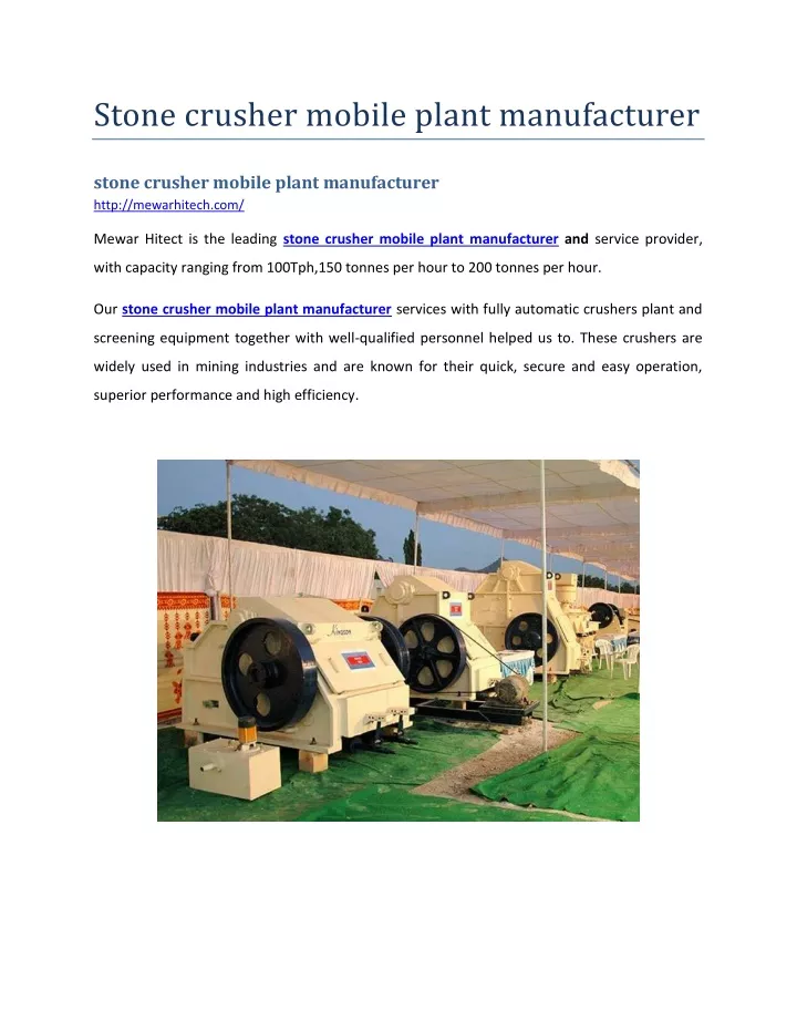 stone crusher mobile plant manufacturer