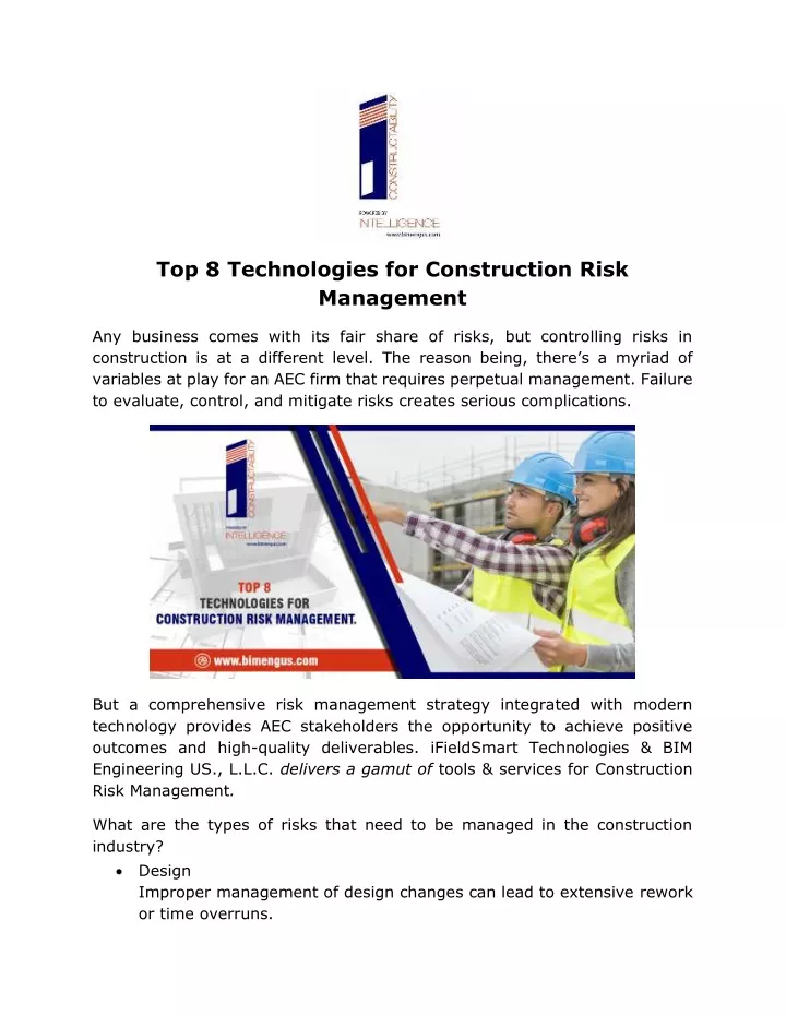 top 8 technologies for construction risk