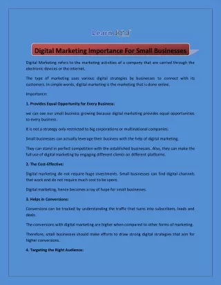 Digital Marketing Importance For Small Businesses