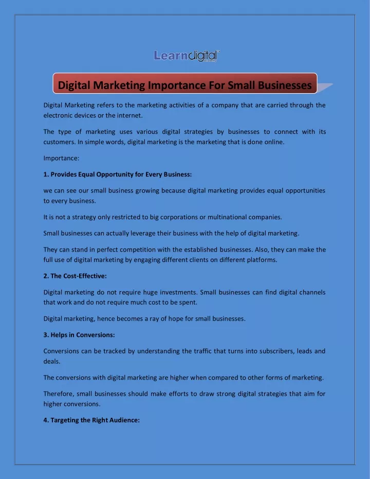 digital marketing importance for small businesses