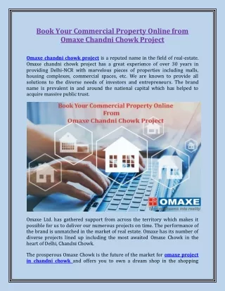 Book Your Commercial Property Online from Omaxe Chandni Chowk Project