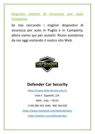 acquista sistemi di sicurezza per auto campania
