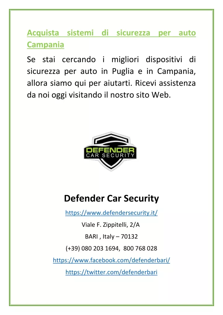 acquista sistemi di sicurezza per auto campania