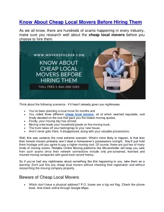 know about cheap local movers before hiring them
