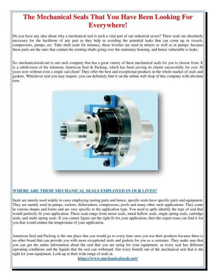 the mechanical seals that you have been looking