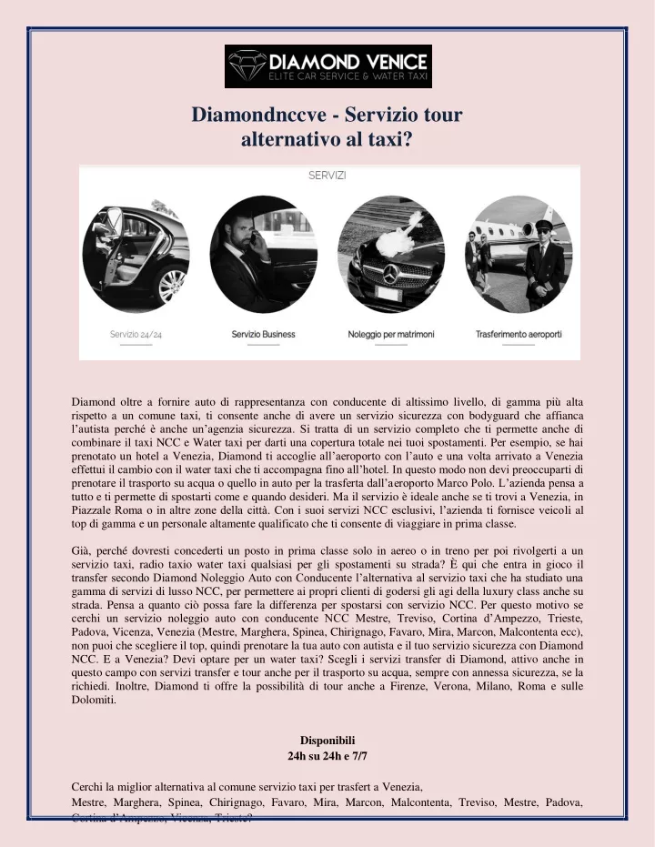 diamondnccve servizio tour alternativo al taxi