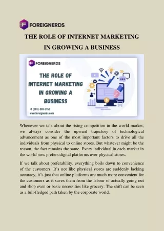 THE ROLE OF INTERNET MARKETING  IN GROWING A BUSINESS