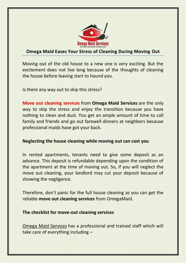 omega maid eases your stress of cleaning during