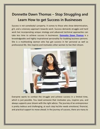Donnette Dawn Thomas – Stop Struggling and Learn How to get Success in Businesses