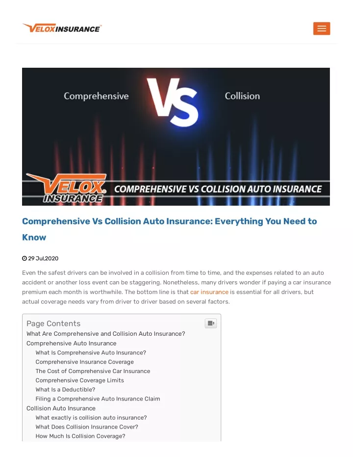 comprehensive vs collision auto insurance