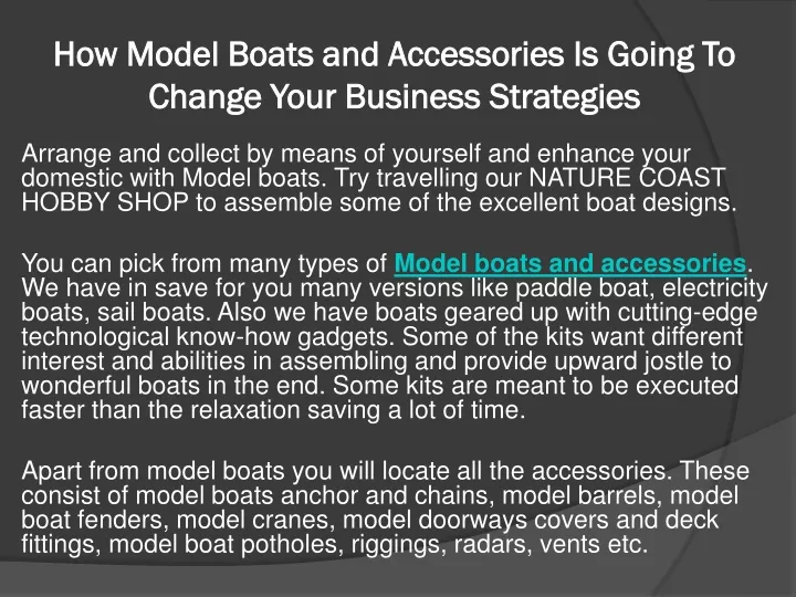 how model boats and accessories is going to change your business strategies