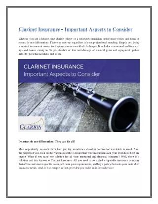 Clarinet Insurance - Important Aspects to Consider