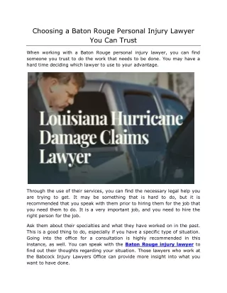 Choosing a Baton Rouge Personal Injury Lawyer You Can Trust