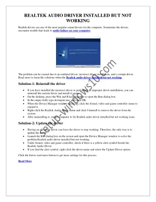 realtek audio driver installed but not working