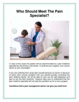 Who Should Meet The Pain Specialist?