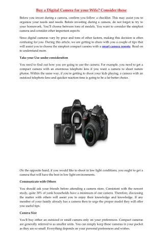 buy a digital camera for your wife consider these