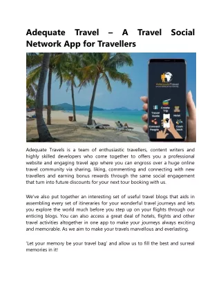 adequate travel a travel social network