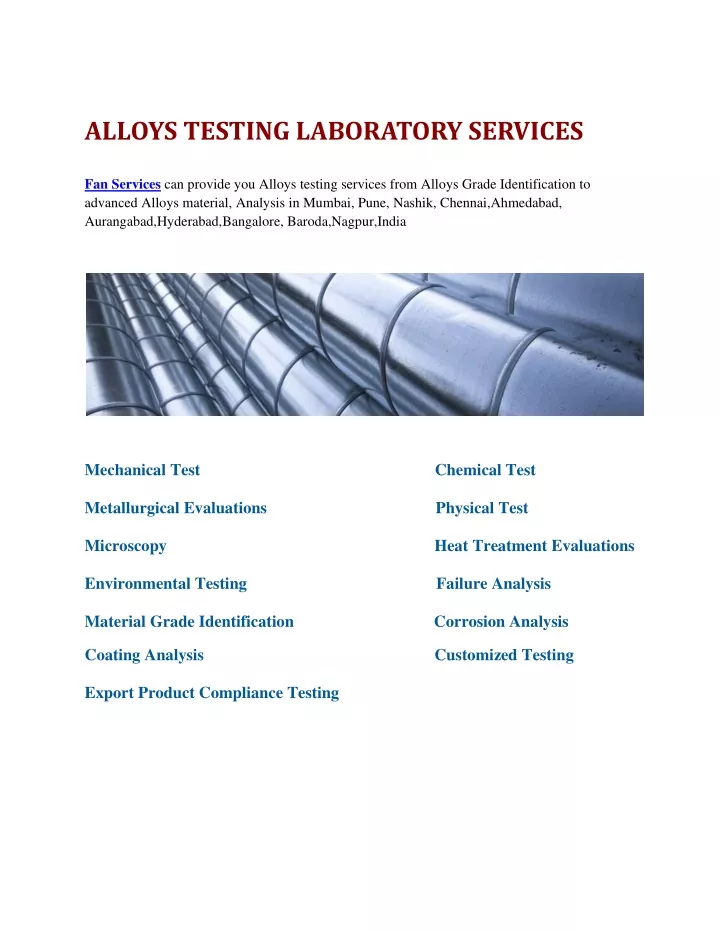 alloys testing laboratory services