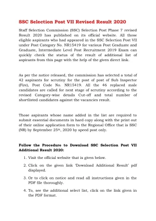 ssc selection post vii revised result 2020