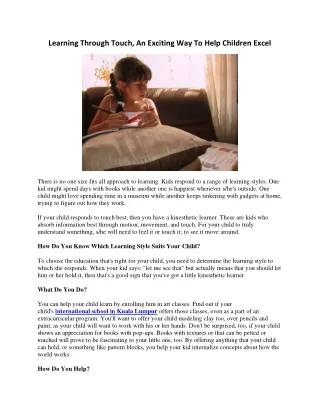 Learning Through Touch, an Exciting Way to Help Children Excel