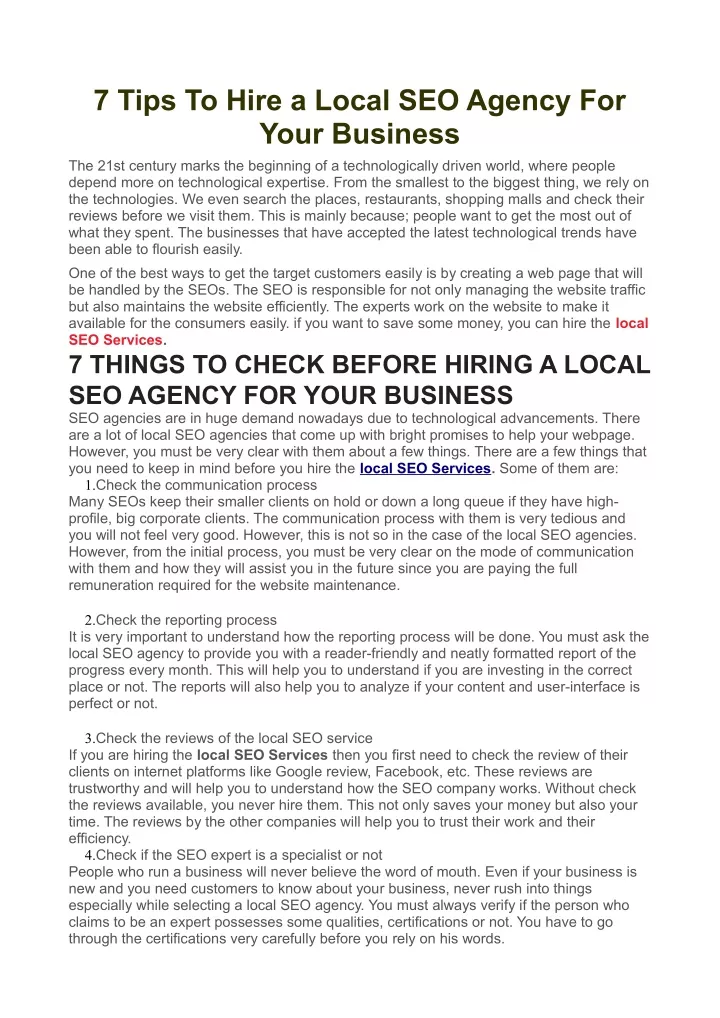 7 tips to hire a local seo agency for your