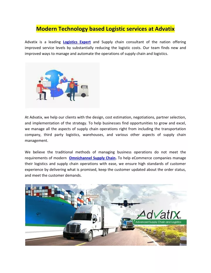 modern technology based logistic services