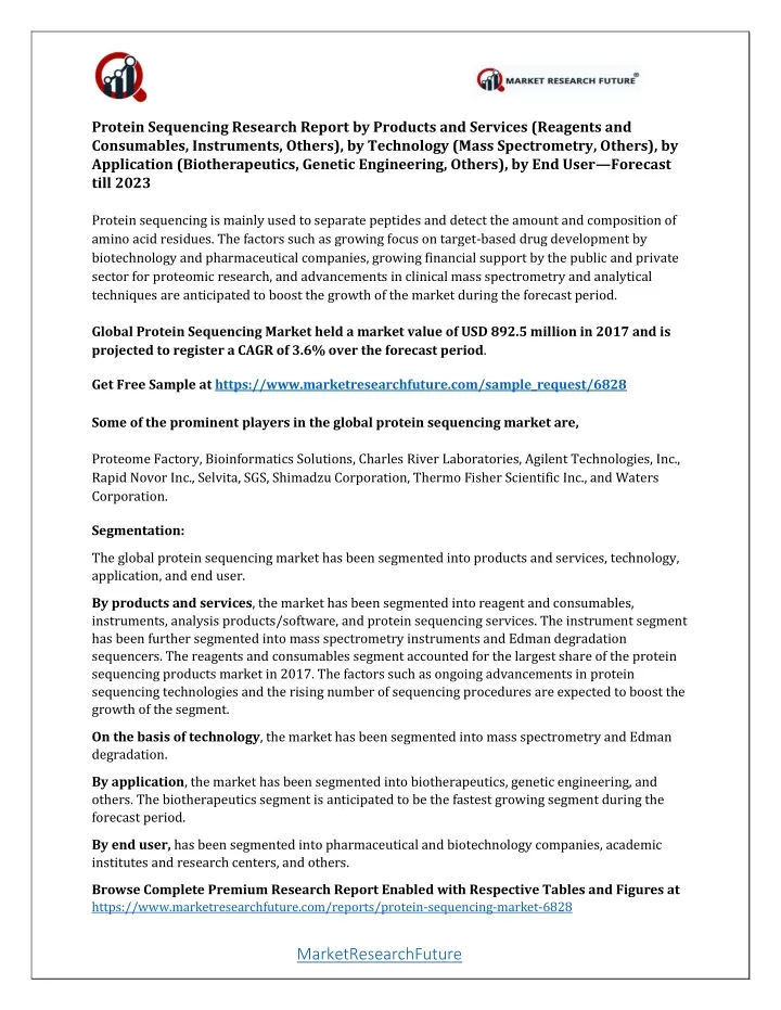 protein sequencing research report by products