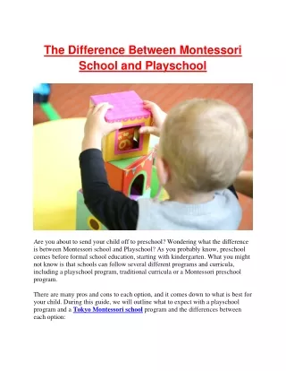 The Difference Between Montessori School and Playschool