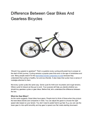 Difference Between Gear Bikes And Gearless Bicycles