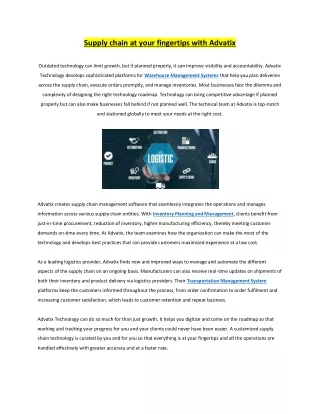 supply chain at your fingertips with advatix