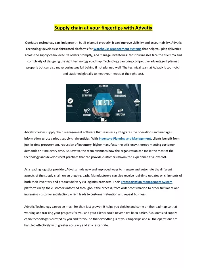 supply chain at your fingertips with advatix