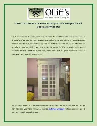 Make Your Home Attractive and Unique With Antique French Doors and Windows