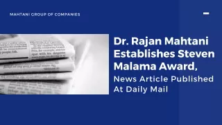 Dr. Rajan Mahtani Establishes Steven Malama Award, News Article Published At Daily Mail