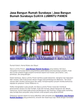 Jasa Bangun Rumah Surabaya | Jasa Bangun Bumah Surabaya DJAVA LUMINTU PANEN