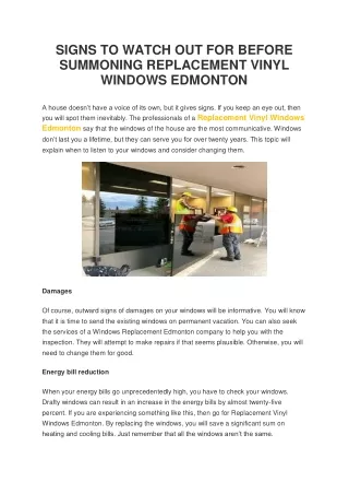 SIGNS TO WATCH OUT FOR BEFORE SUMMONING REPLACEMENT VINYL WINDOWS EDMONTON