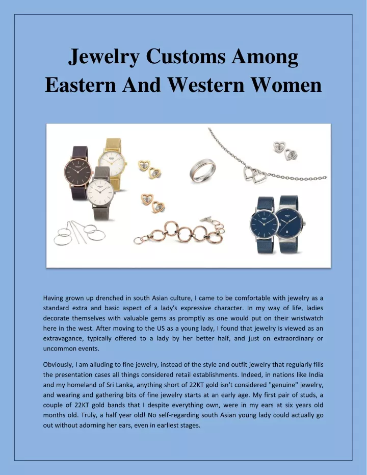 jewelry customs among eastern and western women