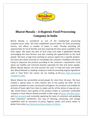 Bharat Masala – A Hygienic Food Processing Company in India