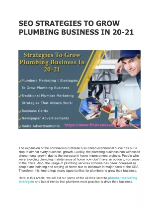 SEO STRATEGIES TO GROW PLUMBING BUSINESS IN 20-21