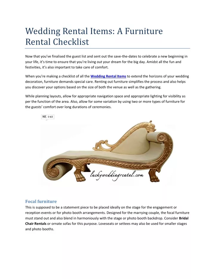 wedding rental items a furniture rental checklist