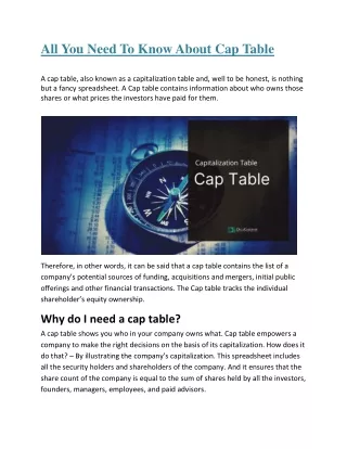 Understanding The Need Of Cap Table