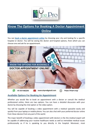 Know The Options For Booking A Doctor Appointment Online
