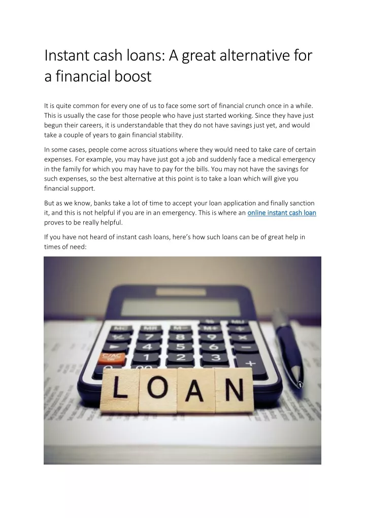 instant cash loans a great alternative