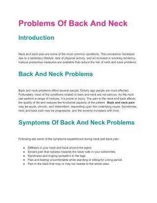 problems of back and neck