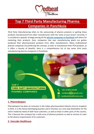 Top 7 Third Party Manufacturing Pharma Companies in Panchkula