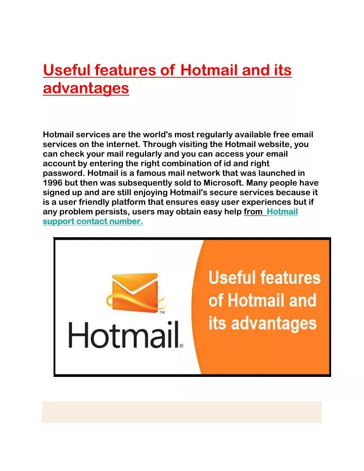 useful features of hotmail and its advantages
