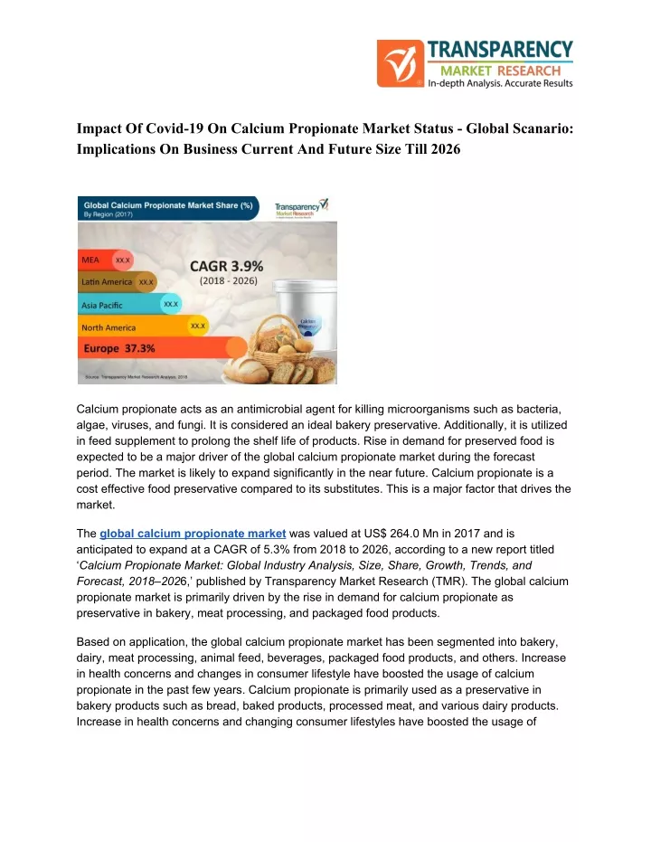 impact of covid 19 on calcium propionate market