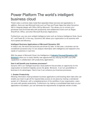 Power Platform The world’s intelligent business cloud