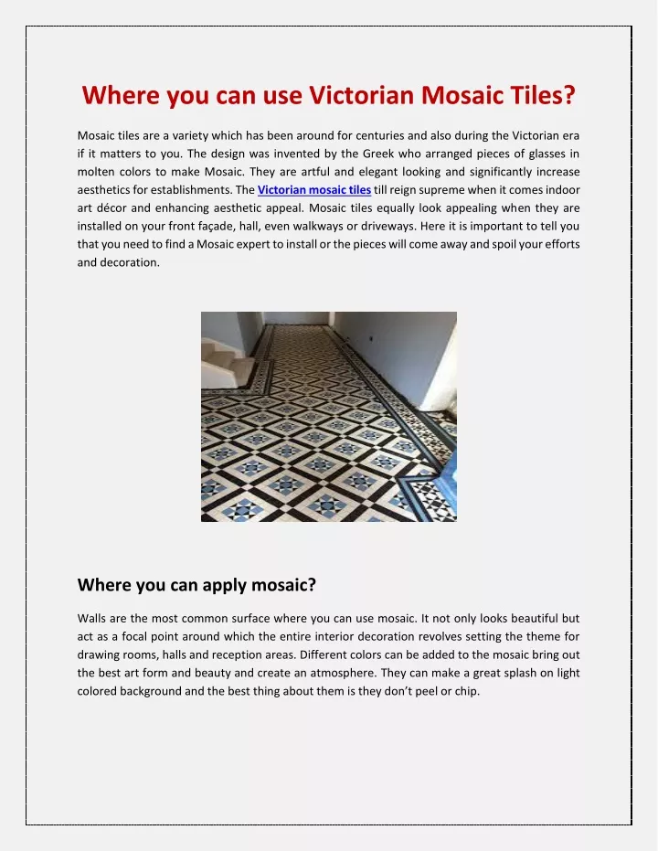 where you can use victorian mosaic tiles