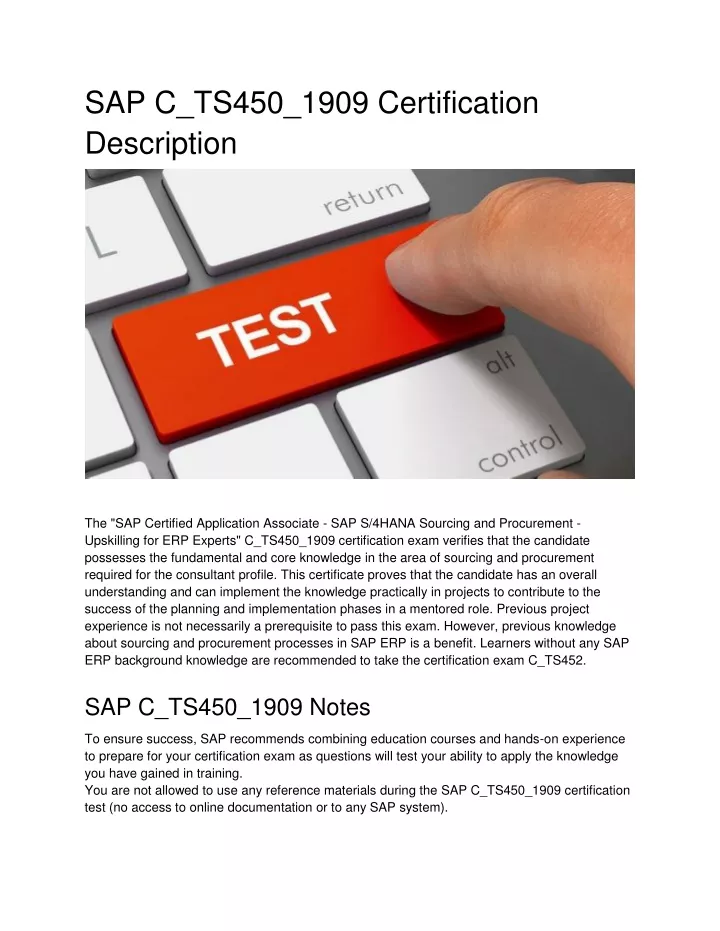 Ppt Sap C Ts450 1909 Certification Description Powerpoint Presentation Id 10096768