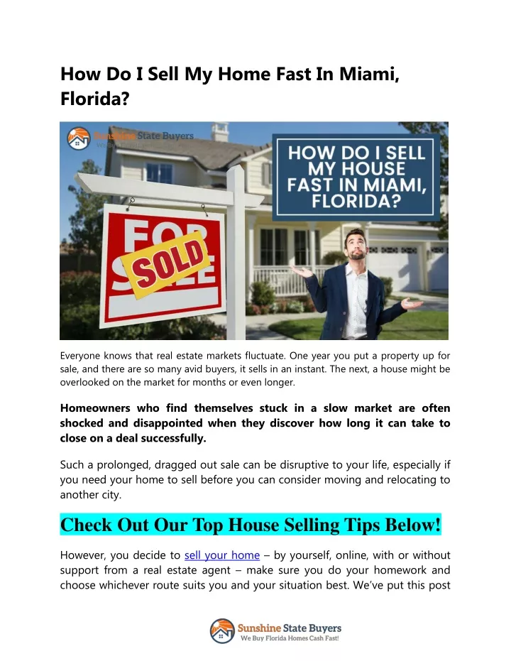 how do i sell my home fast in miami florida